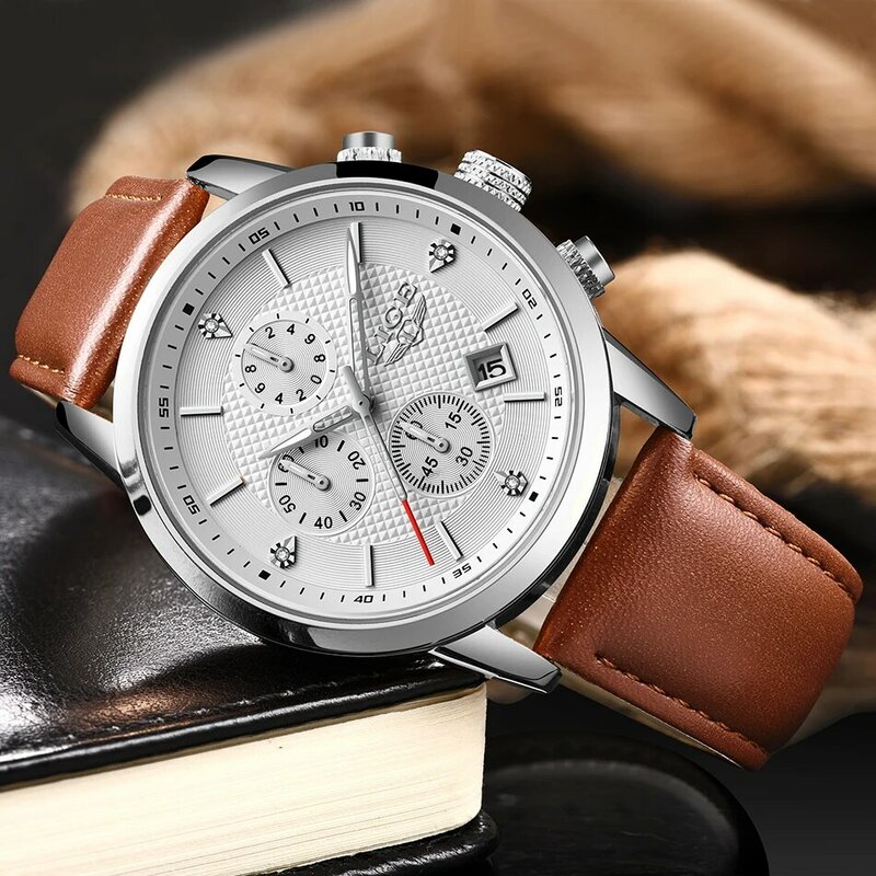 LIGE – montre à Quartz de luxe pour hommes, marque Top, décontractée, militaire, bracelet en cuir, chronographe, nouvelle collection 2020
