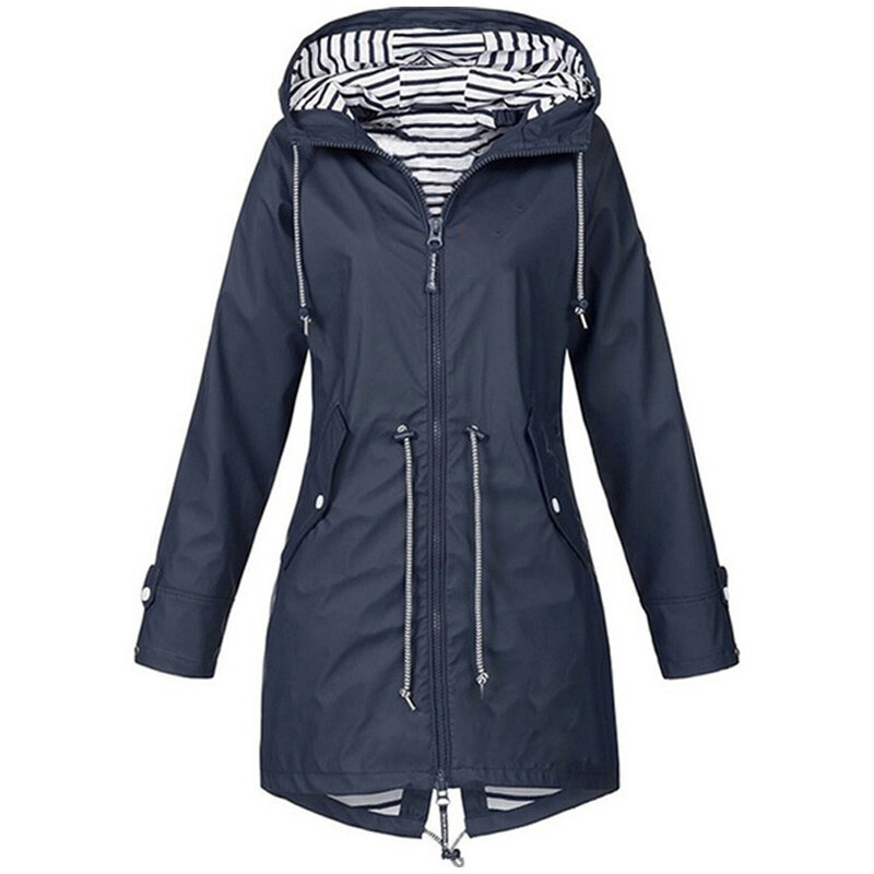 Jaket Wanita Mantel Tahan Air Tahan Angin Transisi Jaket Bertudung Luar Ruangan Hiking Pakaian Luar Wanita Jas Hujan Ringan