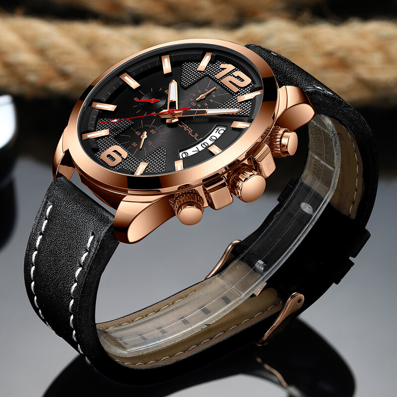 Crrju design novo relógio masculino da moda, relógio masculino estilo esportivo leve e portátil de quartzo à prova d'água com calendário