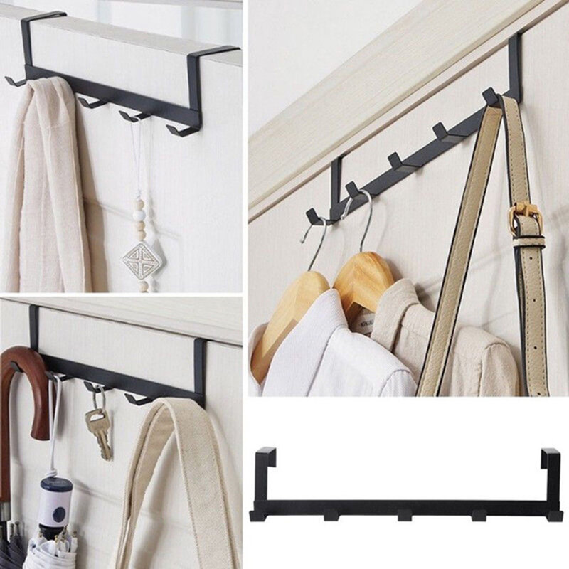 Door Hooks Over Door 5 Hooks Reversible Cupboard Drawer Hook Metal Door Hook Hanger Coat Hat Bag Door Hooks Home Storage Tools