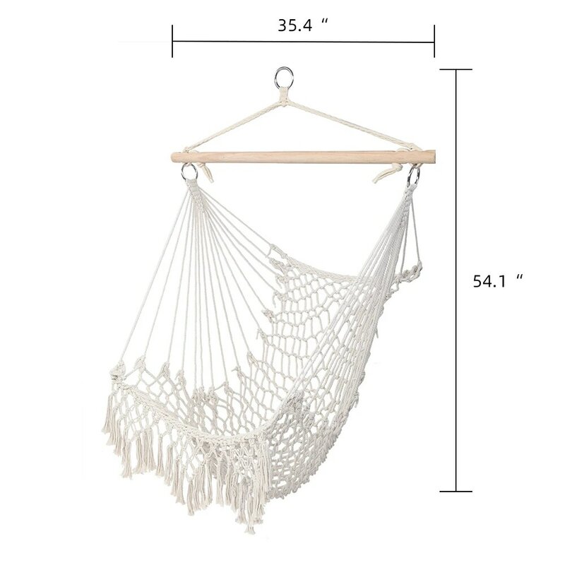 [US-W] hammock pendurado cadeira moda corda de algodão estilingue com borla bege