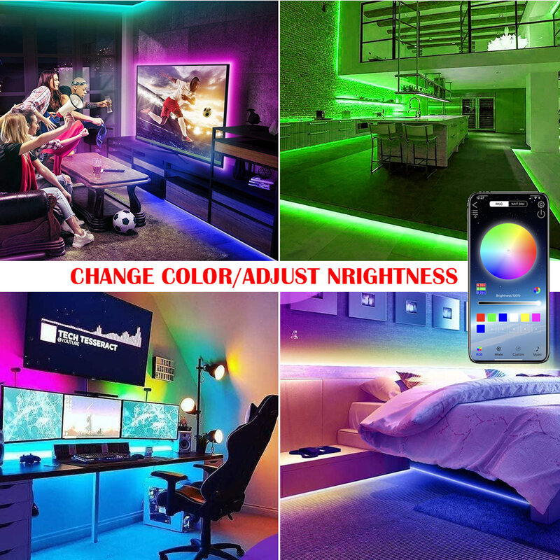 Tiras de luz LED RGB 5050 2835 con Bluetooth, controlador infrarrojo, cinta Flexible de decoración, lámpara de luz de fondo, cadena luminosa nocturna, TV y PC