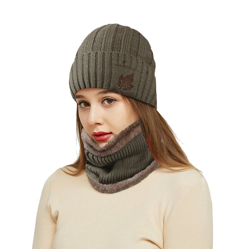 Invierno cálido sombrero conjunto sombreros bufandas sombrero abrigado tejido tapa del cráneo cuello grueso de lana forrado invierno sombrero y bufanda para hombres y mujeres