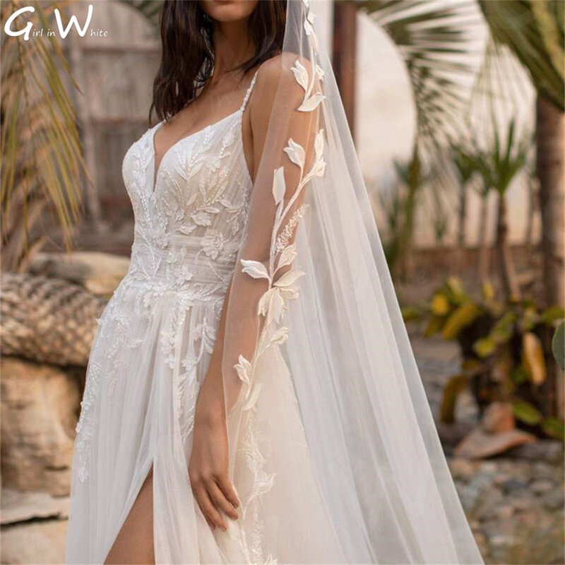 Женское свадебное платье It's yiiya, белое платье в богемном стиле с разрезом и открытой спиной на тонких бретельках на лето 2019