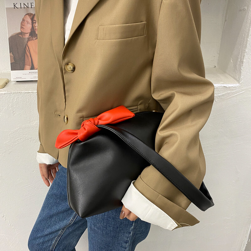 المرأة حقيبة كتف القوس بسيط لون نقي سعة كبيرة لينة بولي Leather حقيبة يد جلدية بالجملة أنثى موضة جديدة اكسسوارات