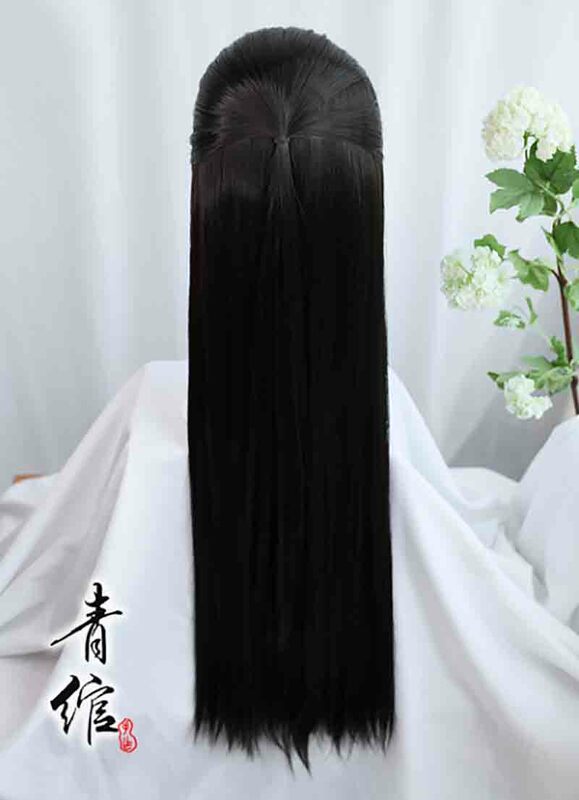 Hanfu Wigs Men Black Ancient Chinese Hanfu Wigs Headgear Anime Cosplay Accessories Hanfu Black Long Straight Wigs For Men