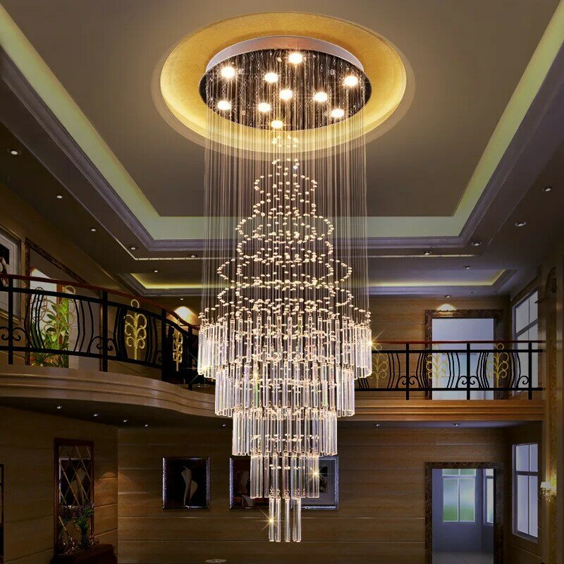 Lustre de cristal longo para escada, moderno sala de estar, candelabro giratório, atmosfera, casa de hotel