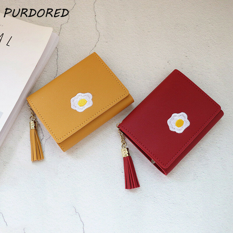 Женский кошелек PURDORED, 1 шт., короткий кошелек из кожи с изображением яичницы, милый кошелек, держатель для карт, женский модный короткий кошелек для монет