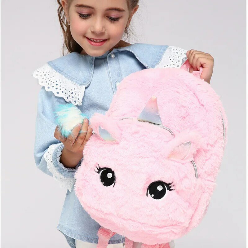 2020 소녀 플러시 장난감 배낭 유치원 아기 귀여운 만화 가방 유니콘 2-6 년 여자 어린이 학교 가방 어린이 유아