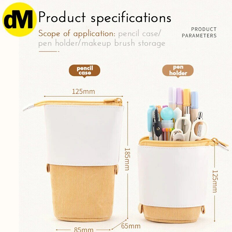 DM – sac à crayons créatif et moderne, 1 pièce/ensemble, trousse à crayons rétractable en velours côtelé PU multifonction, papeterie
