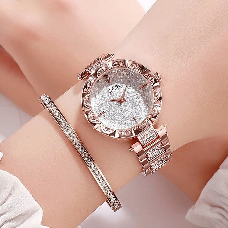 Reloj de lujo para mujer, pulsera de cuarzo con correa de acero de oro rosa, de marca superior, femenino