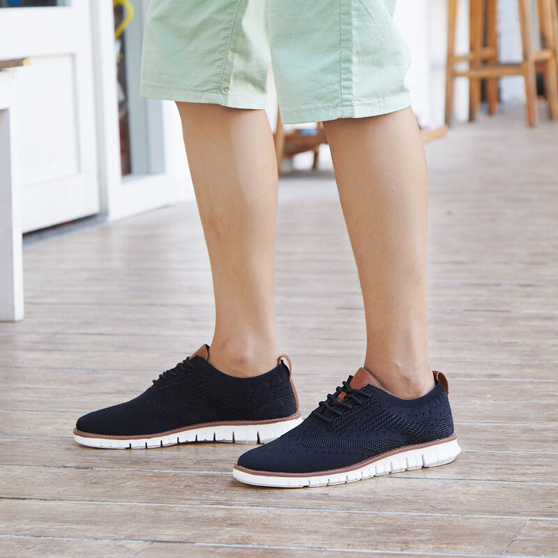 Zapatillas de deporte ligeras con cordones para Hombre, Zapatos planos de malla de punto, transpirables, a la moda, para verano