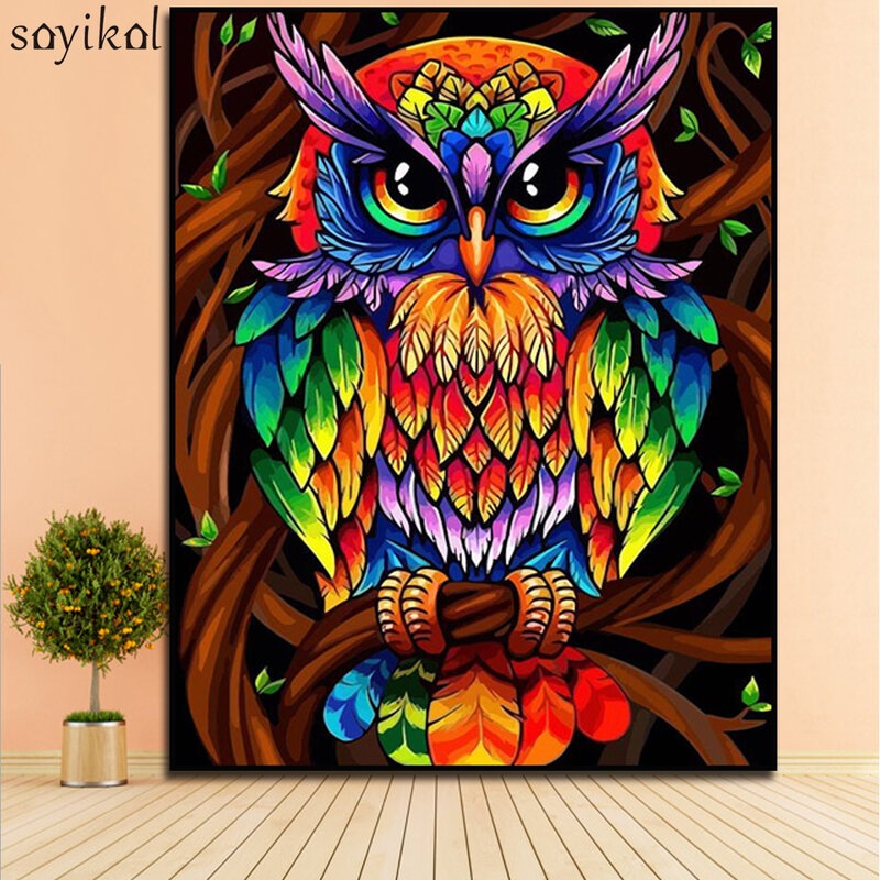 Kit DIY Painting Frame Diy Painting By Numbers Animals Colorful Owl Modern Wall Art Picture Acrylic Paint By Numbers For Gift