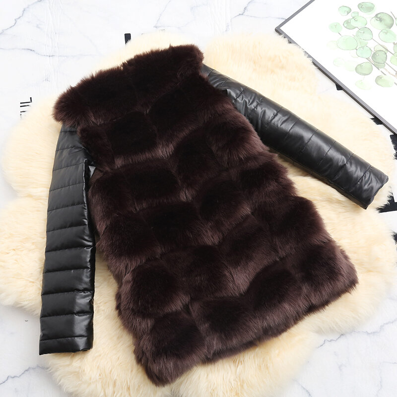 Fashion Ladies PU Leather Parkas Women Long Sleeve PU Leather Jacket Coat Plus Sizes Warm Furry Winter Overcoat With Pockets