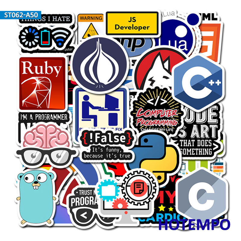 50 pçs internet software de programação linguagem logotipo símbolos geek adesivos para notebooks telefone caso portátil guitarra bicicleta carro adesivo