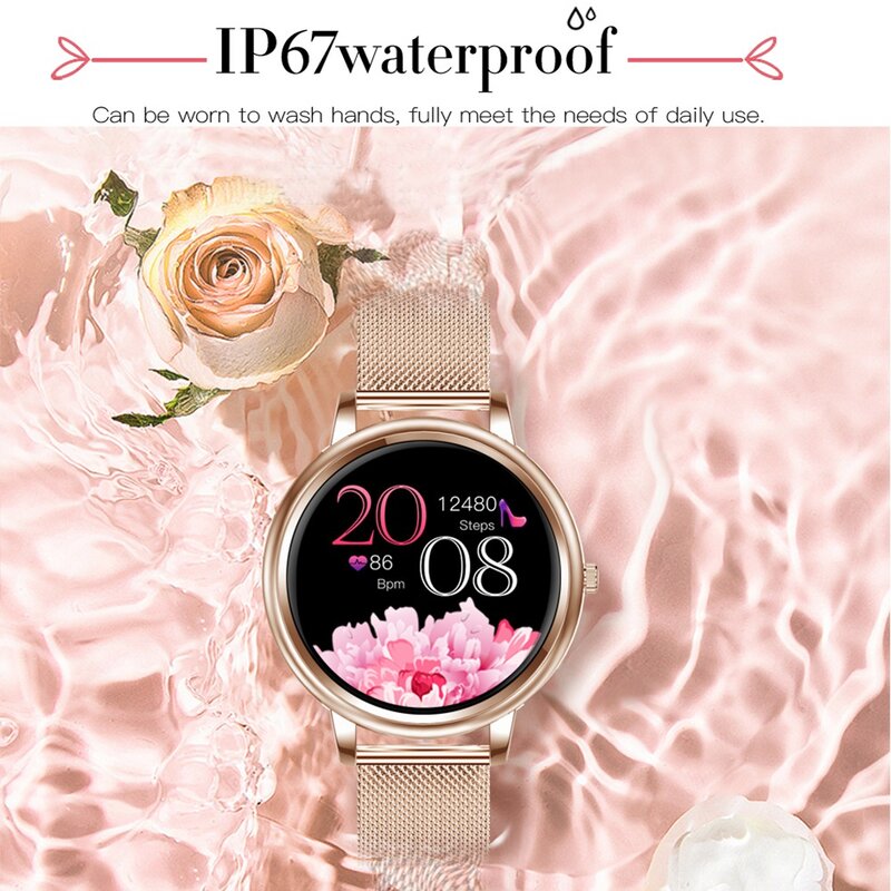 Proker 스마트 워치 2020 풀 터치 컨트롤 라운드 스크린 패션 여성 Smartwatch 레이디 건강 추적 시계 iOS 안드로이드에 대한