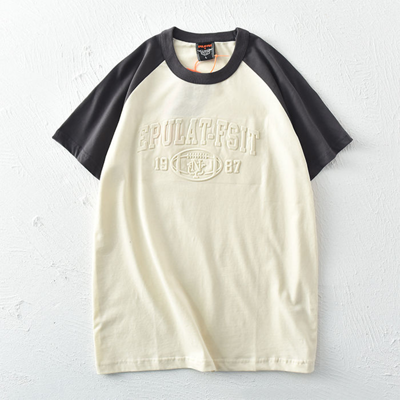 2021 letnie koszulki koszula męska ramię szwy Retro kreatywny 3D napis bawełna Harajuku T-Shirt w za dużym rozmiarze mężczyźni odzież Tee