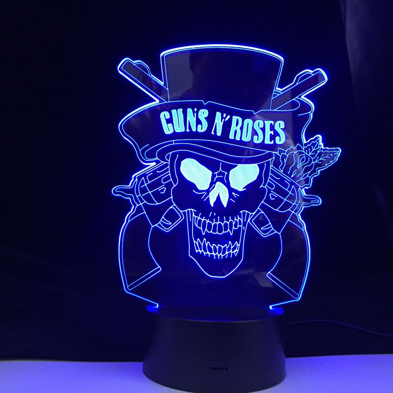 Lâmpada de led guns 'roses 3d, sensor de toque, usb, lâmpada de leques, presente com logo de banda de rock dura, luz noturna para bebê, dropship