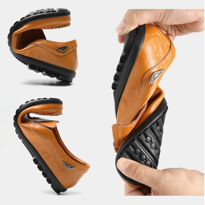 ハイエンドメンズ革カジュアルシューズフラット走行靴男性の靴ファッショナブルな二層革通気性黒の靴ノンスリップ