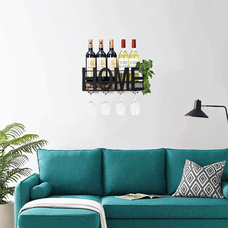 Suporte de parede para garrafa de vinho, suporte criativo de parede para casa sala de estar armazenamento de copos