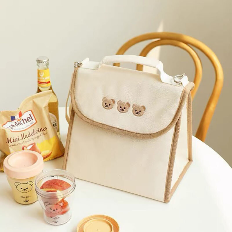 MILANCEL Diaper Bags Bear Embroidery Mom Bags Insulated Lunch Box Korean Mom Cloth Bag