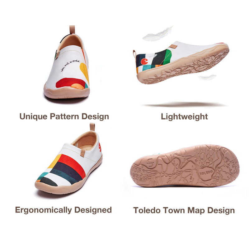 UIN Sneakers Flat Ringan Kanvas Selip Wanita Sepatu Travel Seni Lukis Kasual Jalan Kaki Geometri