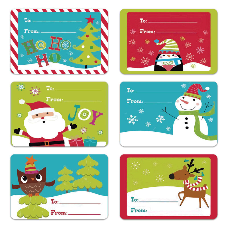 250pcs/roll 6 Designs Adhesive Christmas Gift Name Tags XMAS Stickers Present Seal Labels Christmas Decals Gift Package