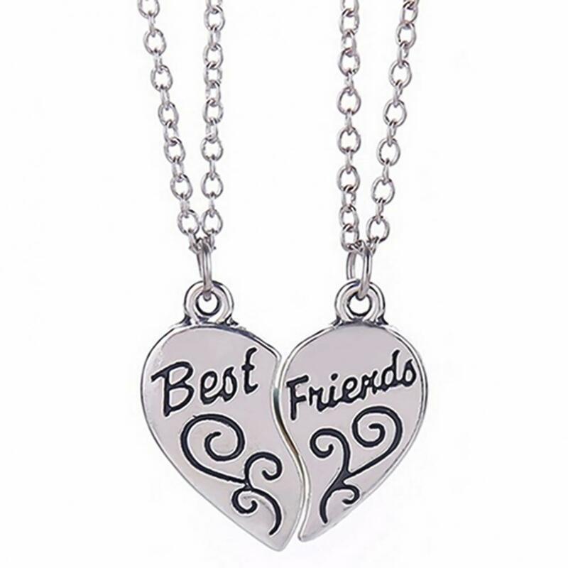 1 Pair Women Jewelry Women Fashion Charming Splice Heart Pendant Best Friends Letter Necklace Gifts