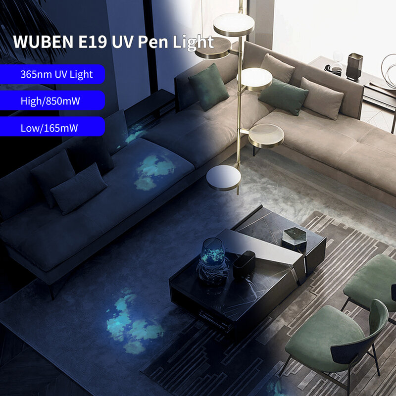 WUBEN – lampe de poche E19UV à LED, torche à ultraviolets, 365nm, piles AAA, lumière pour la détection d'argent