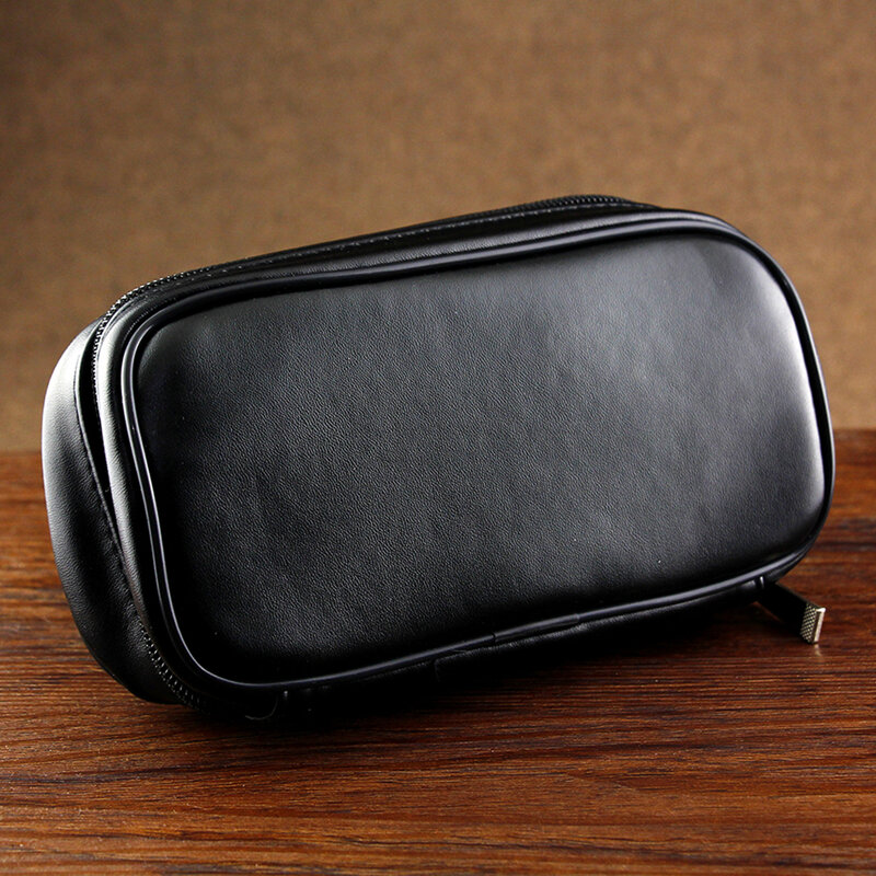 Nieuwe Glad Lederen Tas Voor 2 Pijpen Tabak Tas Solid Black Roken Case Pijp Pouch Roken Zak