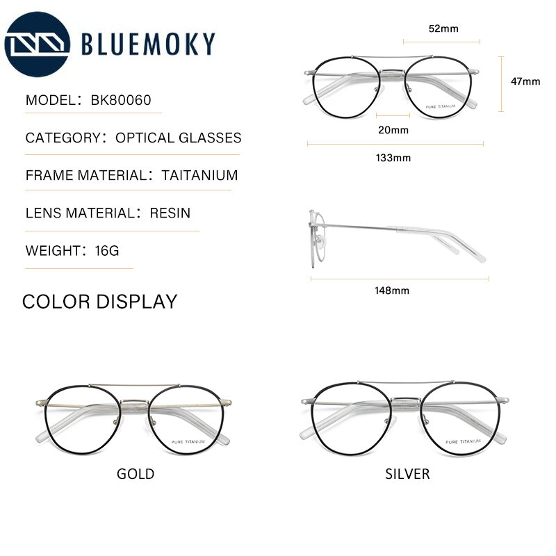 BLUEMOKY-gafas graduadas de titanio puro Fpr para hombre y mujer, lentes fotocromáticas ópticas antirayos azules para miopía, montura