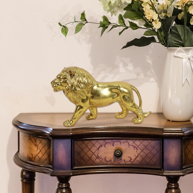 Ouro resina leão rei ornamentos para decoração de casa escultura estátua em miniatura modelo sala estar quarto