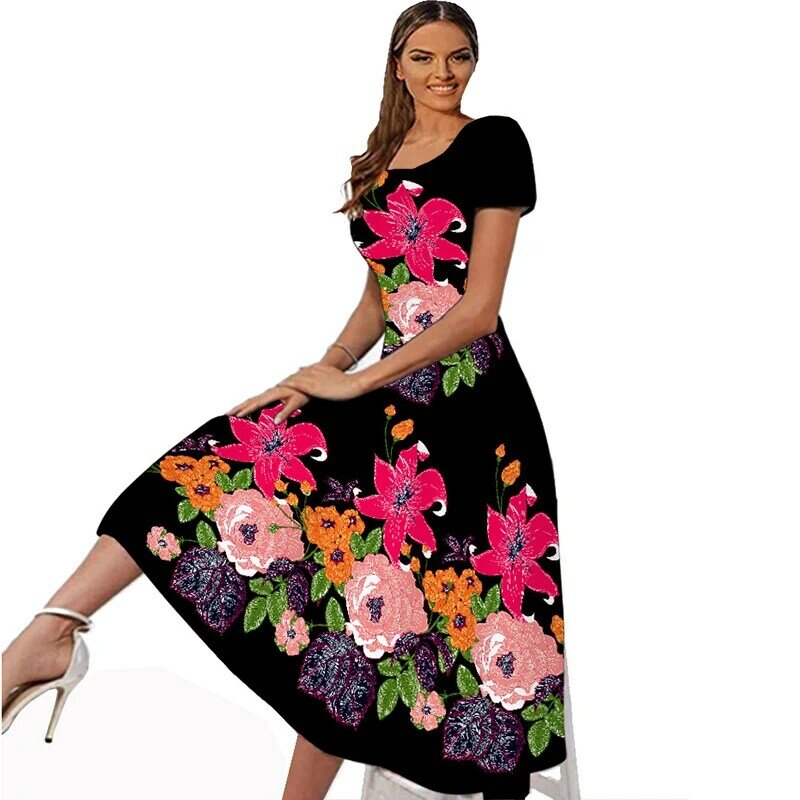 WAYOFLOVE весенне-летнее Черное женское платье для вечеринки элегантное пляжное повседневное праздничное длинное платье с принтом красных лис...