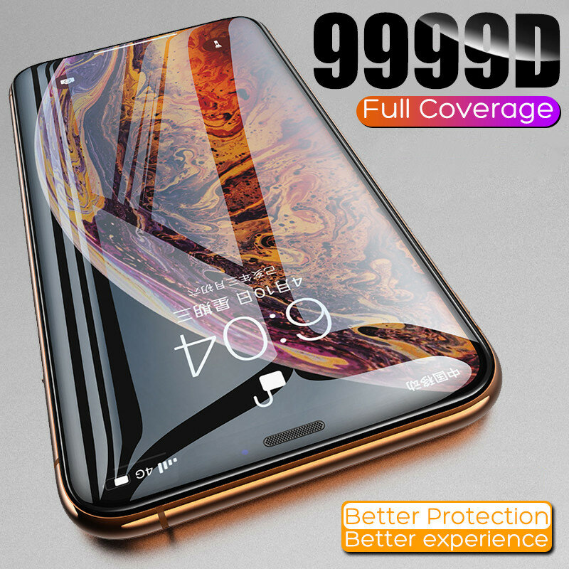 9999D Cong Bảo Vệ Kính Cường Lực Cho iPhone 11 12 Pro XS Max X XR SE2 Kính Trên iPhone 7 6 6S 8 Plus Bộ Phim