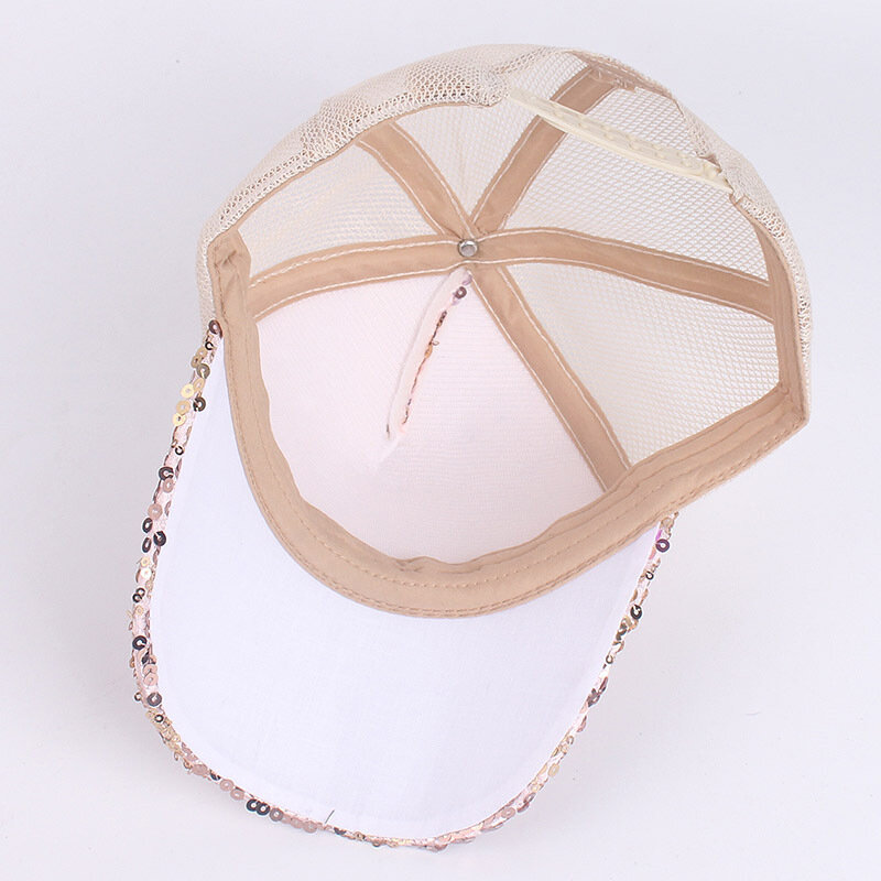 Summer Glitter Baseball Cap Fashion Sequin Women's Snapback Hip Hop Hats Outdoor Breathable Mesh Cap Simple Sunshade Trucker Hat