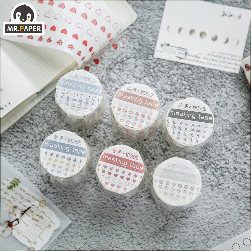 Mr.Paper-Bullet de puntos de sal para manualidades, cintas Washi minimalistas para escribir, etiqueta decorativa, fácil de rasgar, 60mm x 3m, 5 diseños