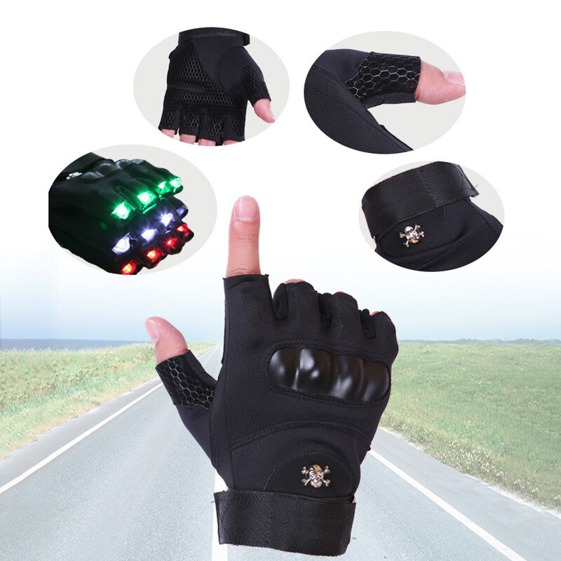 1 Pair LED Half Finger Gloves Men Women Motorcycle Outdoor MTB Road Bike Cycling Sports Fishing Laser Glowing Stage Gloves