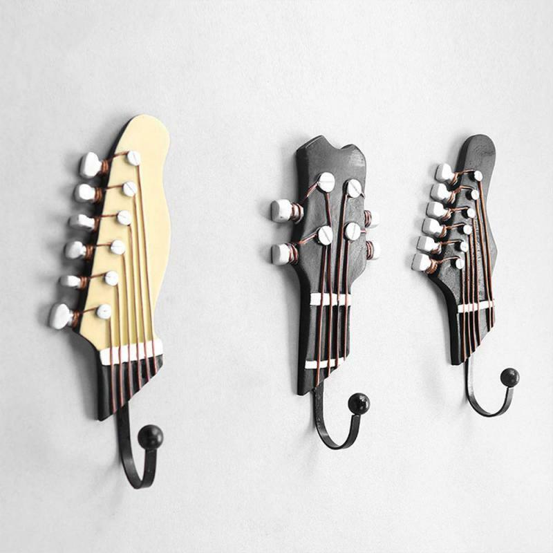 3pcs/set Guitar Heads Hooks Retro Music Multi-purpose Resin Clothes Hat Hanger Hook Wall Mounted For Watch Keys Hooks Home
