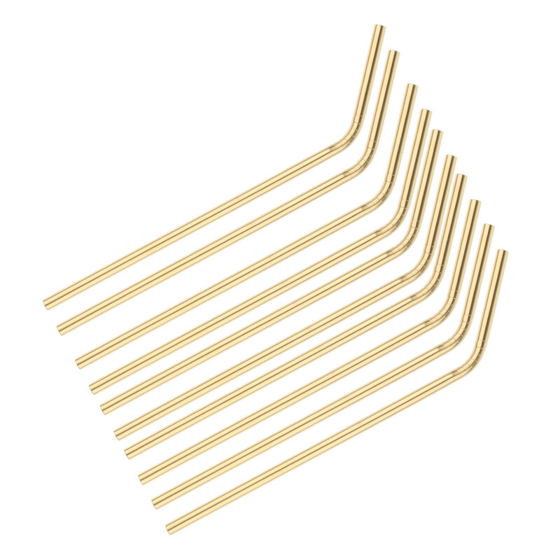 10 PCS Food-grade Gold Bent Stainless Steel Drinking Straw Reusable Metal Straw 21cm