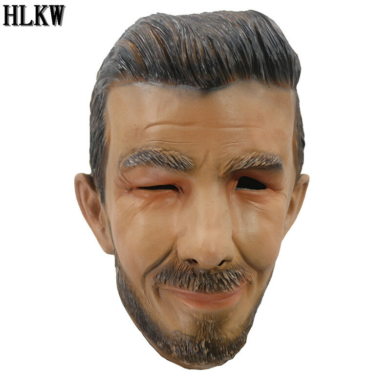 Sexy visage humain mâle Latex masque David Beckham célébrité pleine tête masque footballeur Star déguisement accessoires Crossdress up masque facial