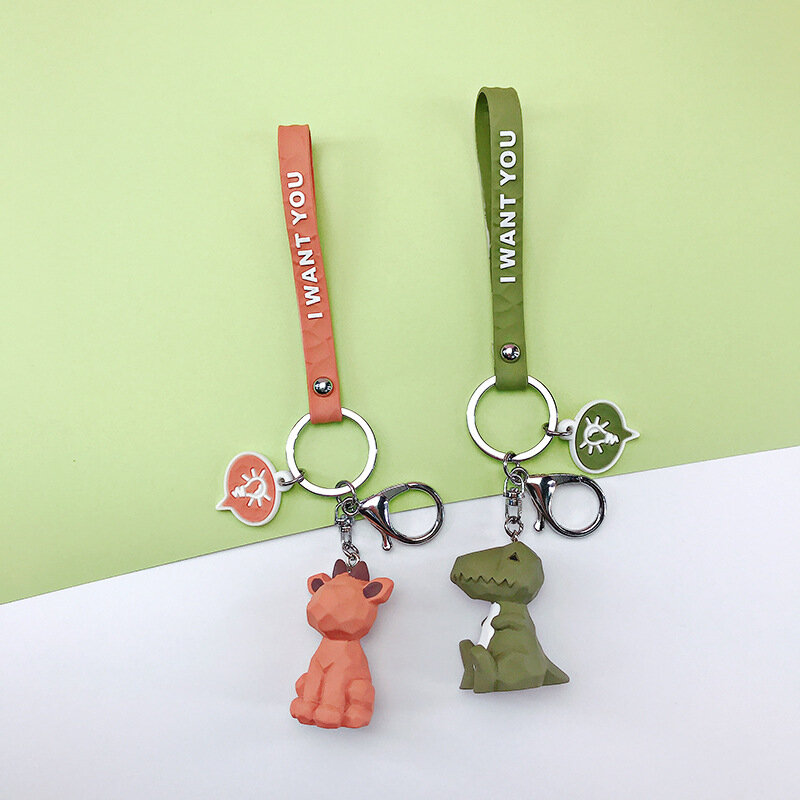 New Fashion Stereo Cute Dinosaur Keychain Key ring Panda Fox Animal Keychain Mobile Phone Pendant Backpack Trinket Hanging Gift