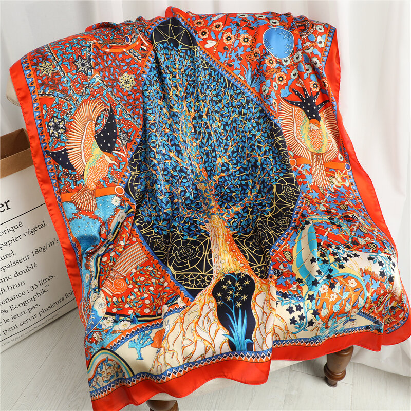 Bufanda cuadrada de seda satinada para mujer, Bandana Hijab de marca de lujo, chales musulmanes, bolsa envolvente, pañoleta de señora, Foulard de 90x90cm, 2021