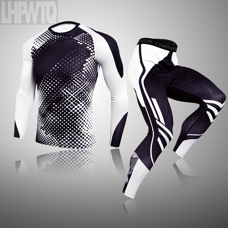 Conjunto de ropa interior térmica para hombre mallas tácticas MMA, Color sólido, para Fitness, largas, de invierno, 2021