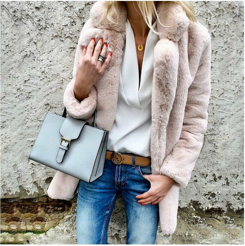 2021 Women Faux Fur Coats Winter Solid Fashion Open Point Outwear Female Luxury Long Sleeve Warm Thick Fluffy Jacket Coat