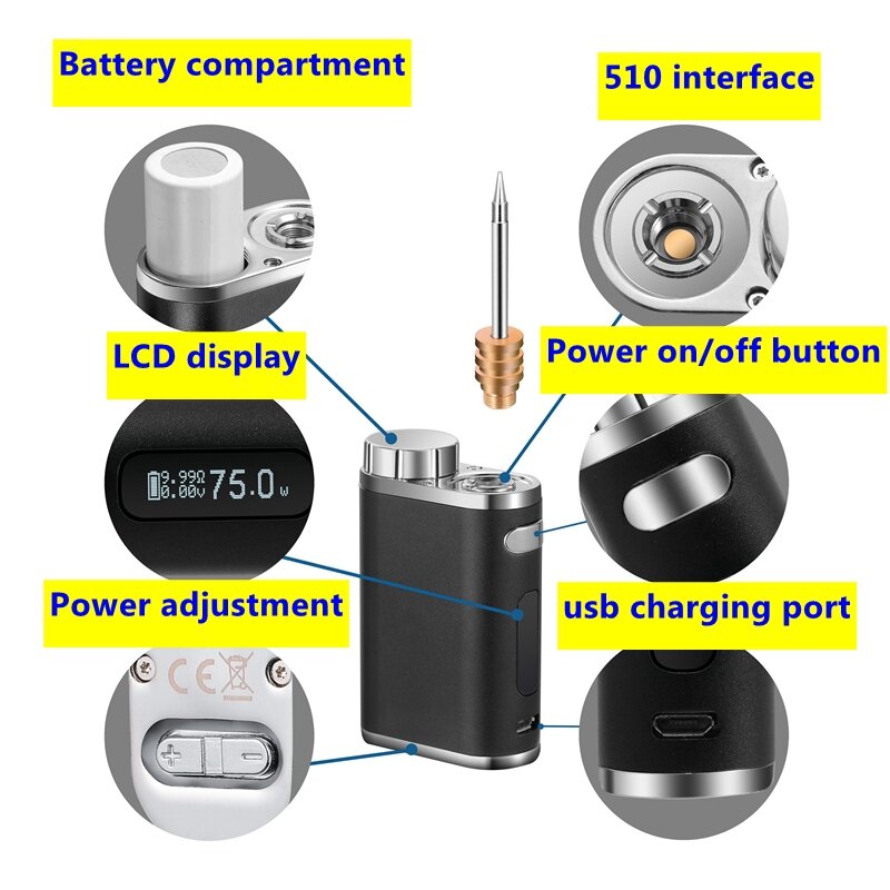Drahtlose batterie löten eisen tragbaren USB aufladbare löten eisen 1W-75W power einstellbar lötkolben set