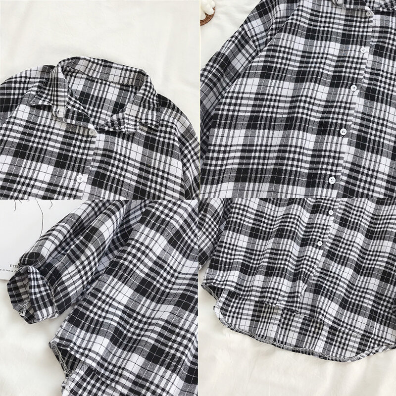 Женская винтажная рубашка в клетку, Свободная Повседневная блузка с рукавами-фонариками, модель T06302F большого размера на лето, 2020
