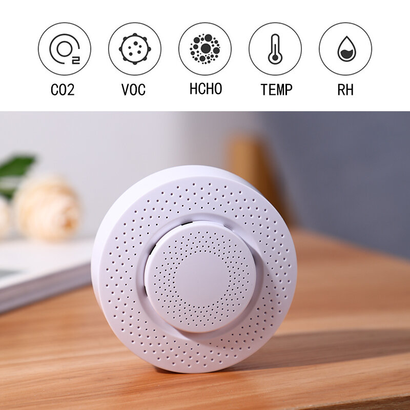 HCHO VOC CO2 Air Quality Detection Temperature Sensor Humidity Sensor Tuya Smartlife APP Real-Time Monitor Security Protection