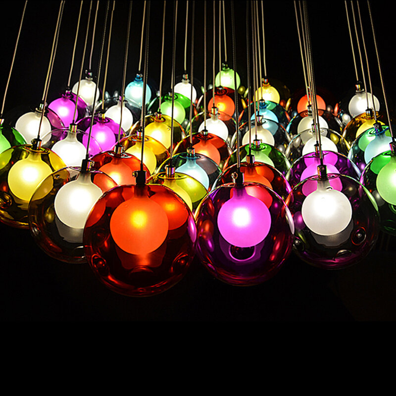 Modern LED color glass ball creative chandelier G4 96-265v restaurant living room ceiling chandelier indoor lighting