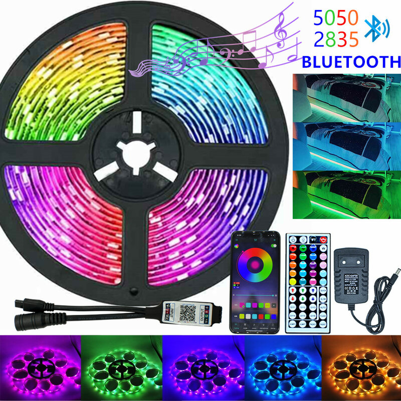 Tira de luces LED de infrarrojos/Bluetooth/WiFi RGB 5050 2835, cinta de lámpara Flexible con diodo DC 12V 5M 10M, Control Remoto + adaptador