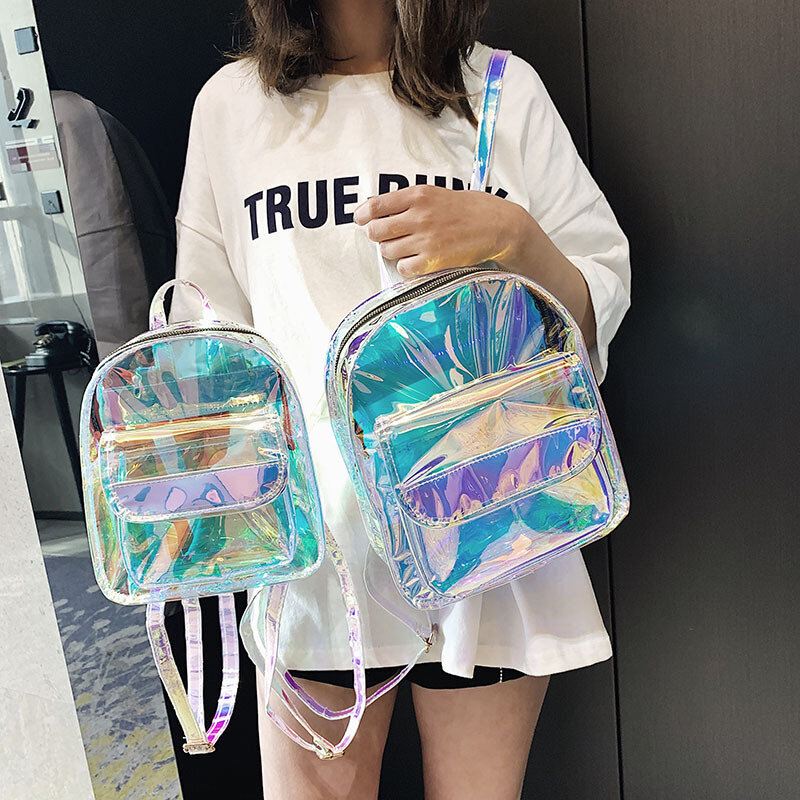 Mochila transparente con personalidad para niñas, bolso escolar transparente de PVC, Mini mochila de gelatina láser